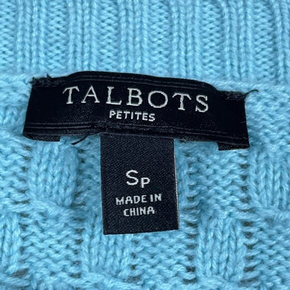 Talbots Sweater Women’s SP Lambswool Blend Blue Crewneck Cable Knit Pullover - Picture 3 of 5